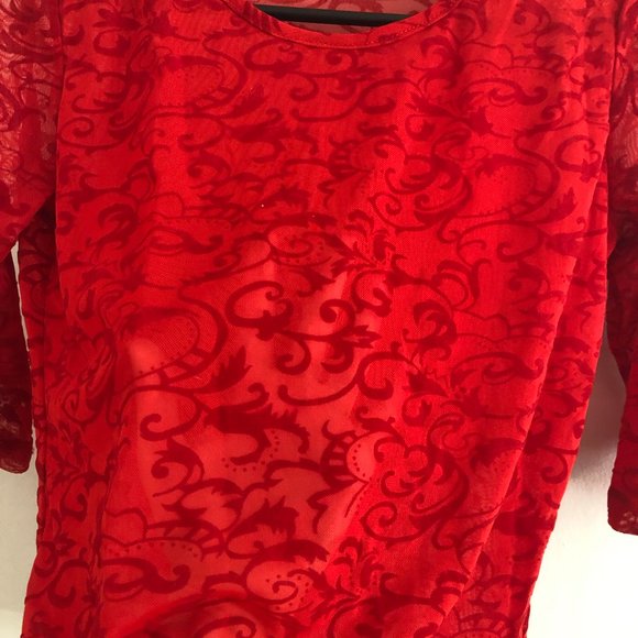Red Mesh Top with Velvet Applique - Picture 2 of 3